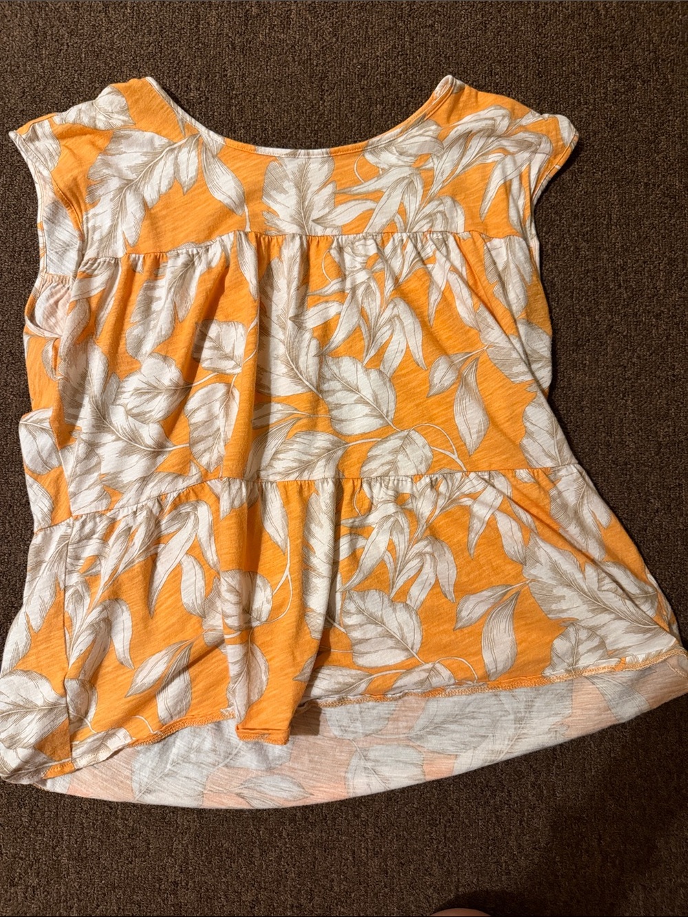 LOFT Orange and White Leaf-Print Tiered Swing Tunic